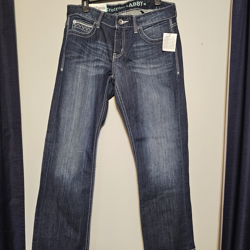 NWT Cruel Denim "Abby" Jeans Mid Rise Slim Straight Embroidered Cuff Size 9 (30) - Picture 2 of 8